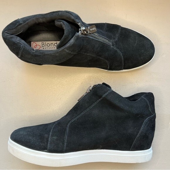 Blondo Black Suede Zipper Front Hidden Heel Waterproof Sneaker Shoes Size 8.5 - Picture 15 of 15